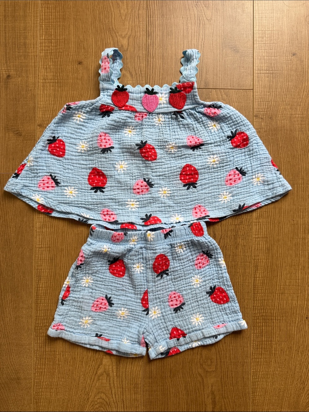 Girls Light Blue Strawberry Print Shorts - Kids Bottoms